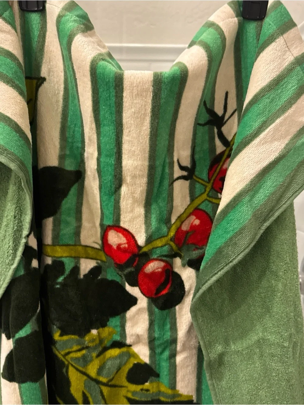 Vera Bradley Green, Cream and Red Botanical Stripe Beach Towel